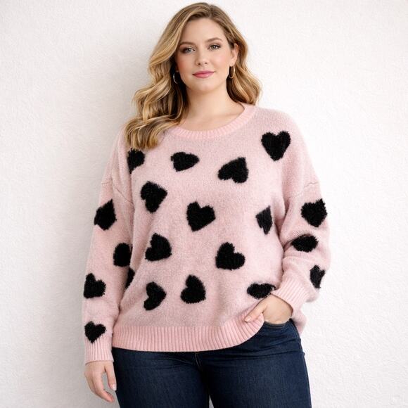 Torrid Sweaters - Torrid Sweater Women’s Plus 2X Oversized Baggy Pink Hearts Soft Comfy Snuggly